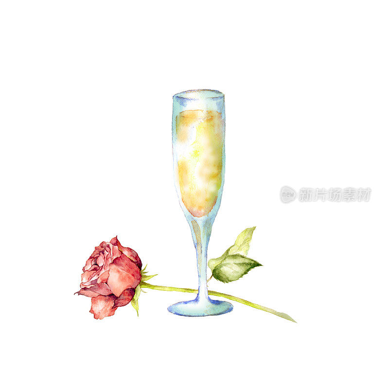 Flute glass with red rose